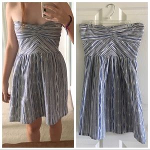 Roxy Blue And White Stripped Strapless Dress Size Medium